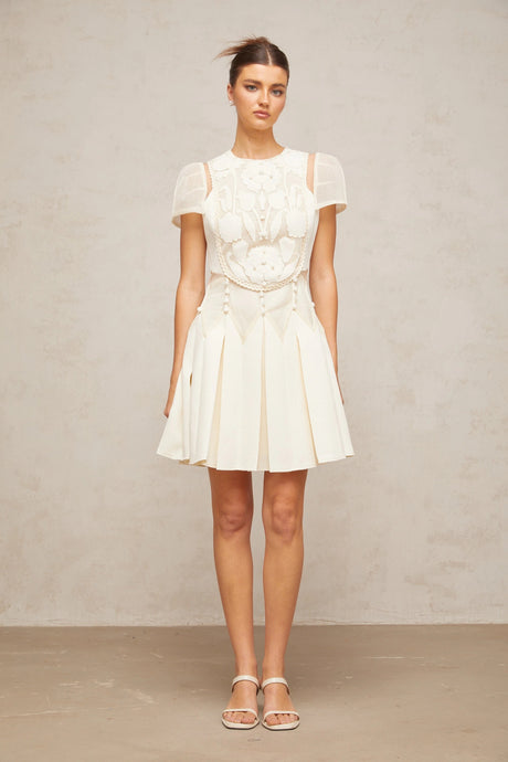 Bruna mini dress white flower-embroidered