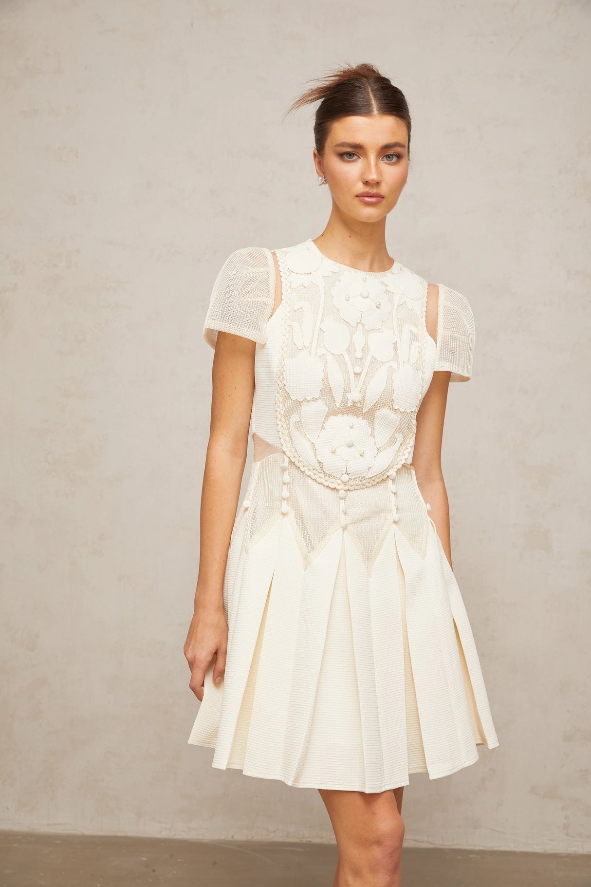 Maelle white flowerembroidered mini dress