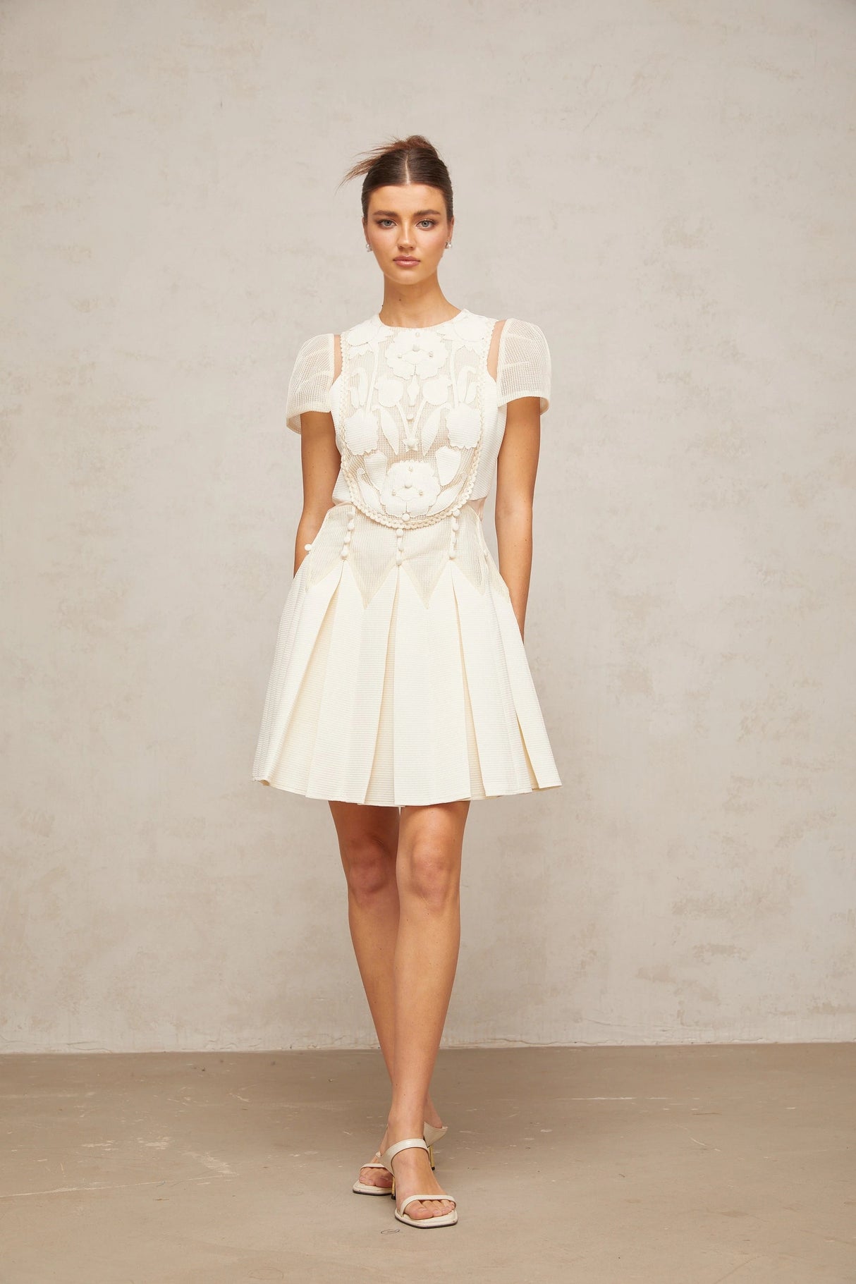 Maelle white flowerembroidered mini dress