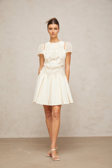 Bruna mini dress white flower-embroidered