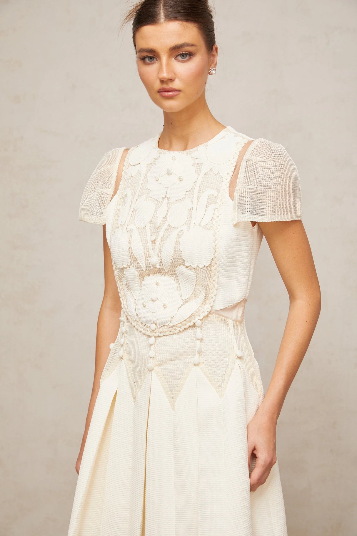 Maelle white flowerembroidered mini dress
