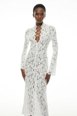 Maëlys White Floral Lace Plunge Neck Maxi Dress