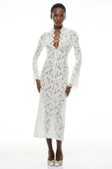 Maëlys White Floral Lace Plunge Neck Maxi Dress