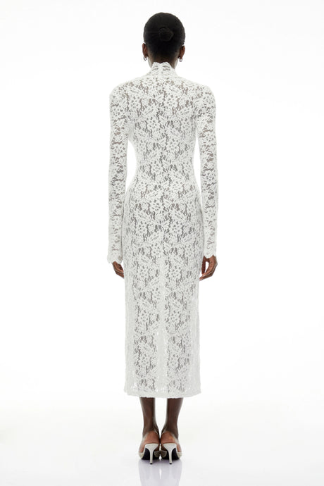 Jazlyn Maxi Dress White Floral Lace Plunge Neck