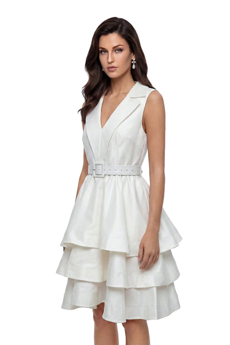 Sandra Mini Dress White Belted Tiered
