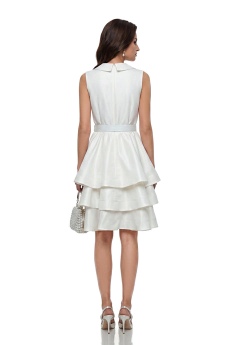 Sandra Mini Dress White Belted Tiered