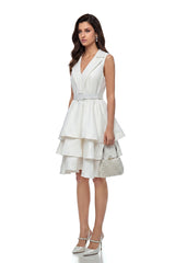 Maeve White Belted Tiered Mini Dress