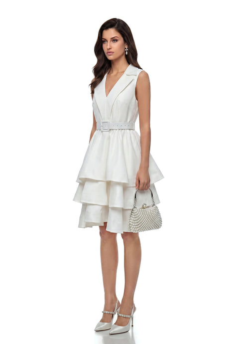 Sandra Mini Dress White Belted Tiered