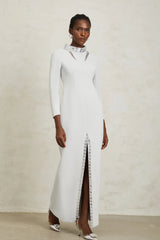 Magdalena Light Grey Crystal Embellished Maxi Dress