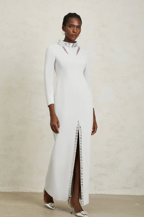 Elena Maxi Dress Light Grey Crystal Embellished