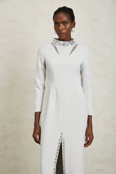 Elena Maxi Dress Light Grey Crystal Embellished
