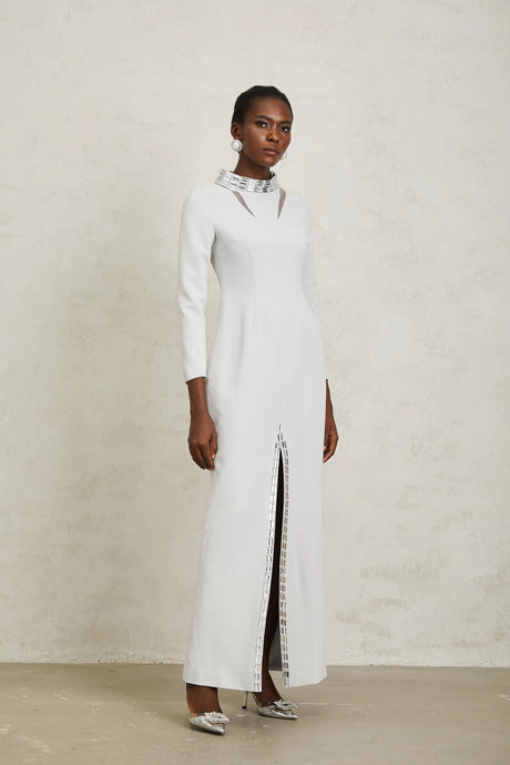Elena Maxi Dress Light Grey Crystal Embellished