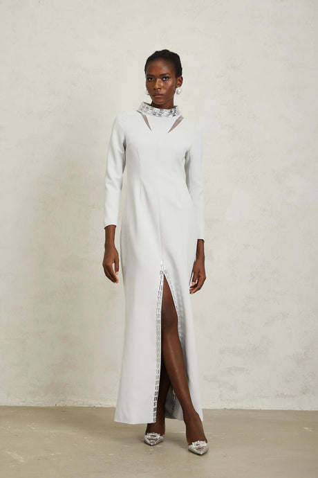 Elena Maxi Dress Light Grey Crystal Embellished