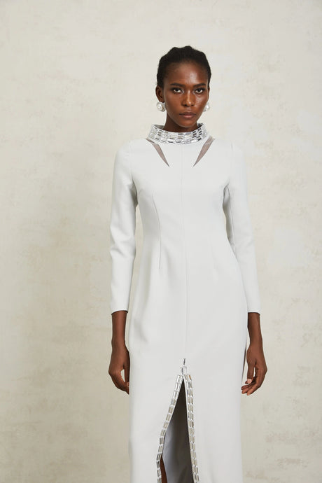 Elena Maxi Dress Light Grey Crystal Embellished