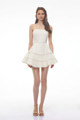 Magdalena White Off Shoulder Ruffled Mini Dress