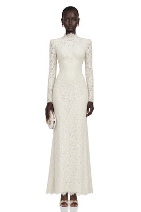 Maggie Ivory High Neck Floral Lace Maxi Dress