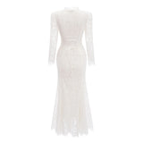 Maggie Ivory High Neck Floral Lace Maxi Dress