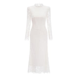 Maggie Ivory High Neck Floral Lace Maxi Dress