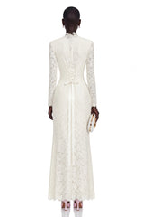 Maggie Ivory High Neck Floral Lace Maxi Dress