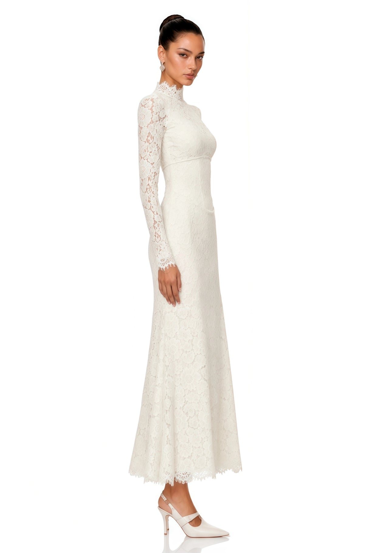 Maggie Ivory High Neck Floral Lace Maxi Dress