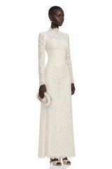 Maggie Ivory High Neck Floral Lace Maxi Dress