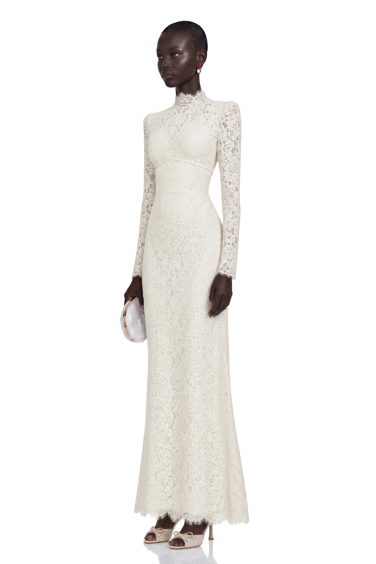 Maggie Ivory High Neck Floral Lace Maxi Dress