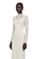 Maggie Ivory High Neck Floral Lace Maxi Dress