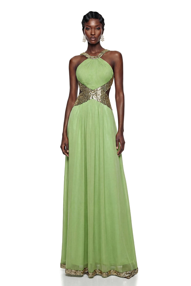 Magnolia Green Halterneck Sequin Maxi Dress
