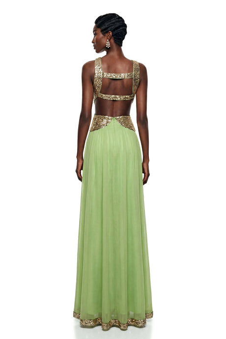 Vittoria Maxi Dress Green Halterneck Sequin