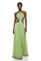 Magnolia Green Halterneck Sequin Maxi Dress
