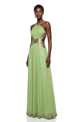Magnolia Green Halterneck Sequin Maxi Dress