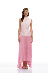 Magnus Pink Gradient Ruched Pleated Maxi Dress