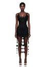 Mahkadeh Black Fringe Mini Dress with 3D Petals