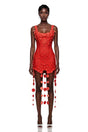 Mahkadeh Red Fringe Mini Dress with 3D Petals