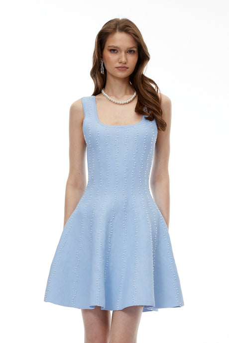 Gaetana Mini Dress Blue Beaded Knit