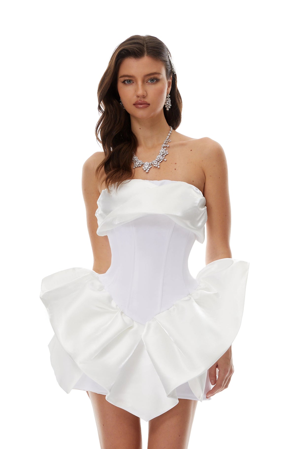 Maialen White Ruffled Asymmetrical Mini Dress