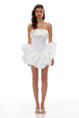 Maialen White Ruffled Asymmetrical Mini Dress