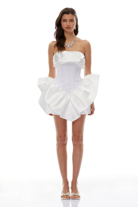 Kiera Mini Dress White Ruffled Asymmetrical
