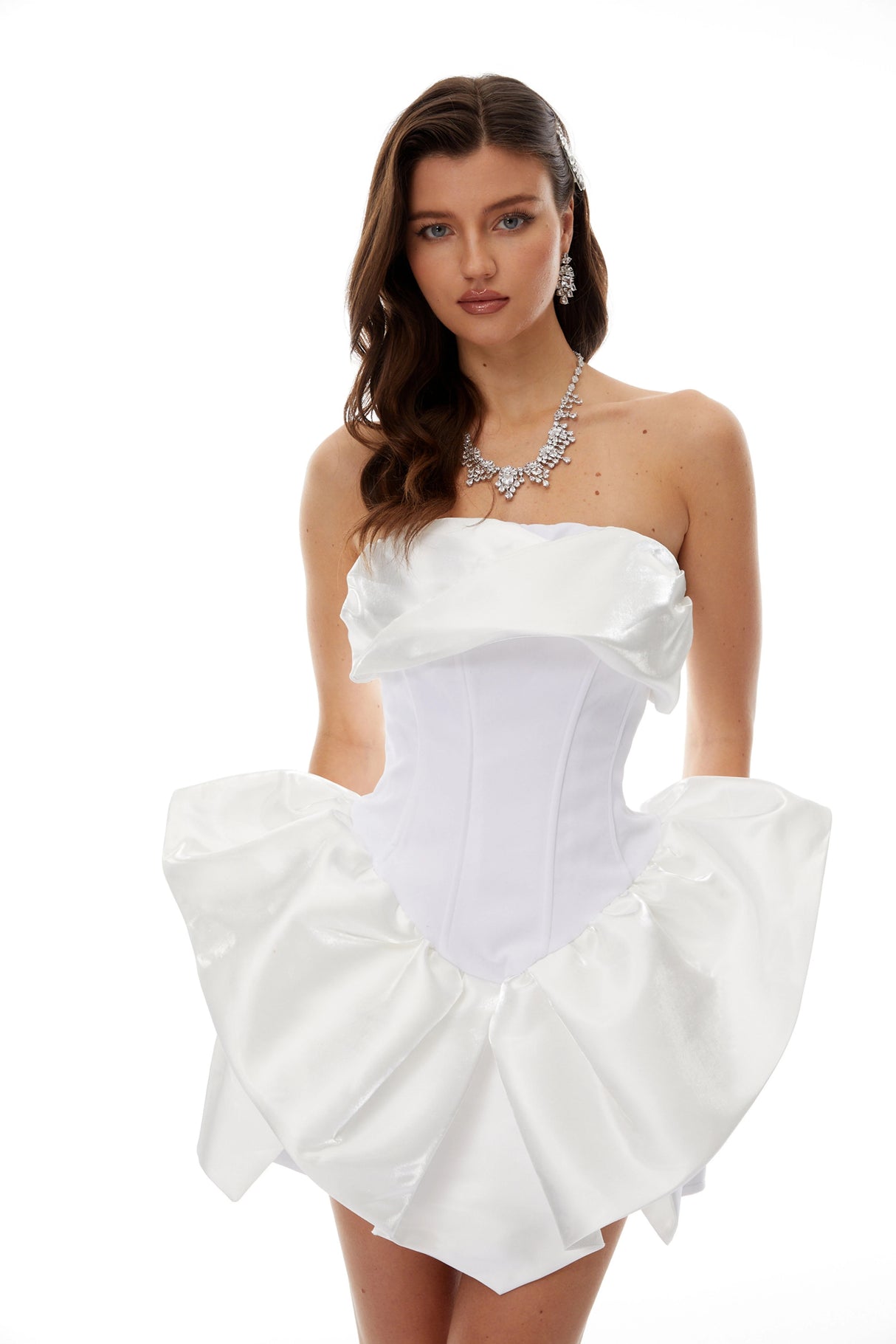 Maialen White Ruffled Asymmetrical Mini Dress