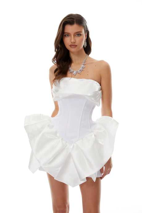 Kiera Mini Dress White Ruffled Asymmetrical