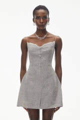 Maisy Grey Embellished Lace Mini Dress