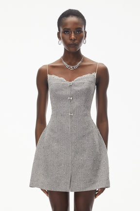 Maisy Grey Embellished Lace Mini Dress