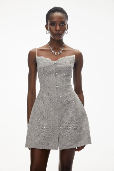 Lorelai Mini Dress Grey Embellished Lace