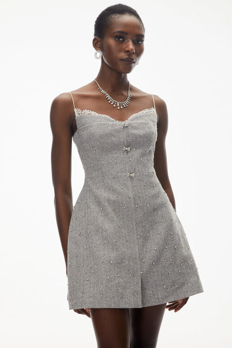 Lorelai Mini Dress Grey Embellished Lace