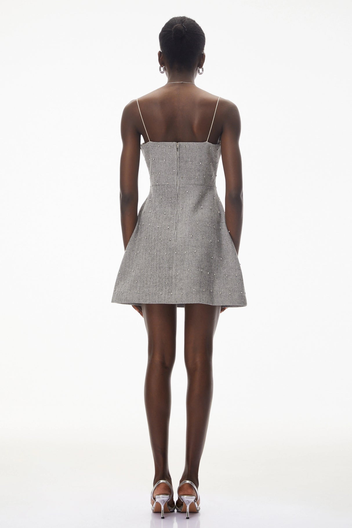 Maisy Grey Embellished Lace Mini Dress