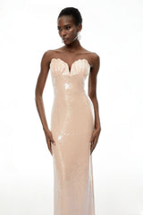Maitena Champagne Shell Bustier Mermaid Maxi Dress