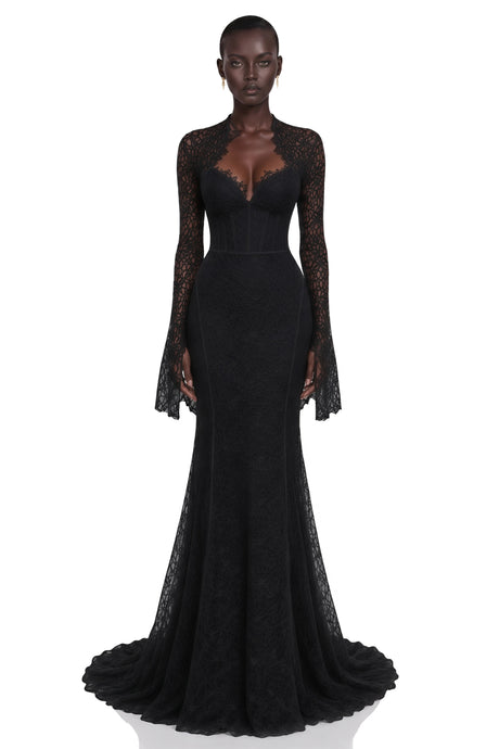 Artemide Maxi Dress Black Cut-Out with Train