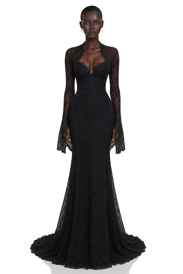 Malgorzata Black CutOut Maxi Dress with Train