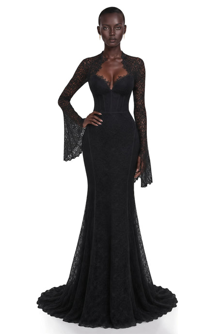 Artemide Maxi Dress Black Cut-Out with Train