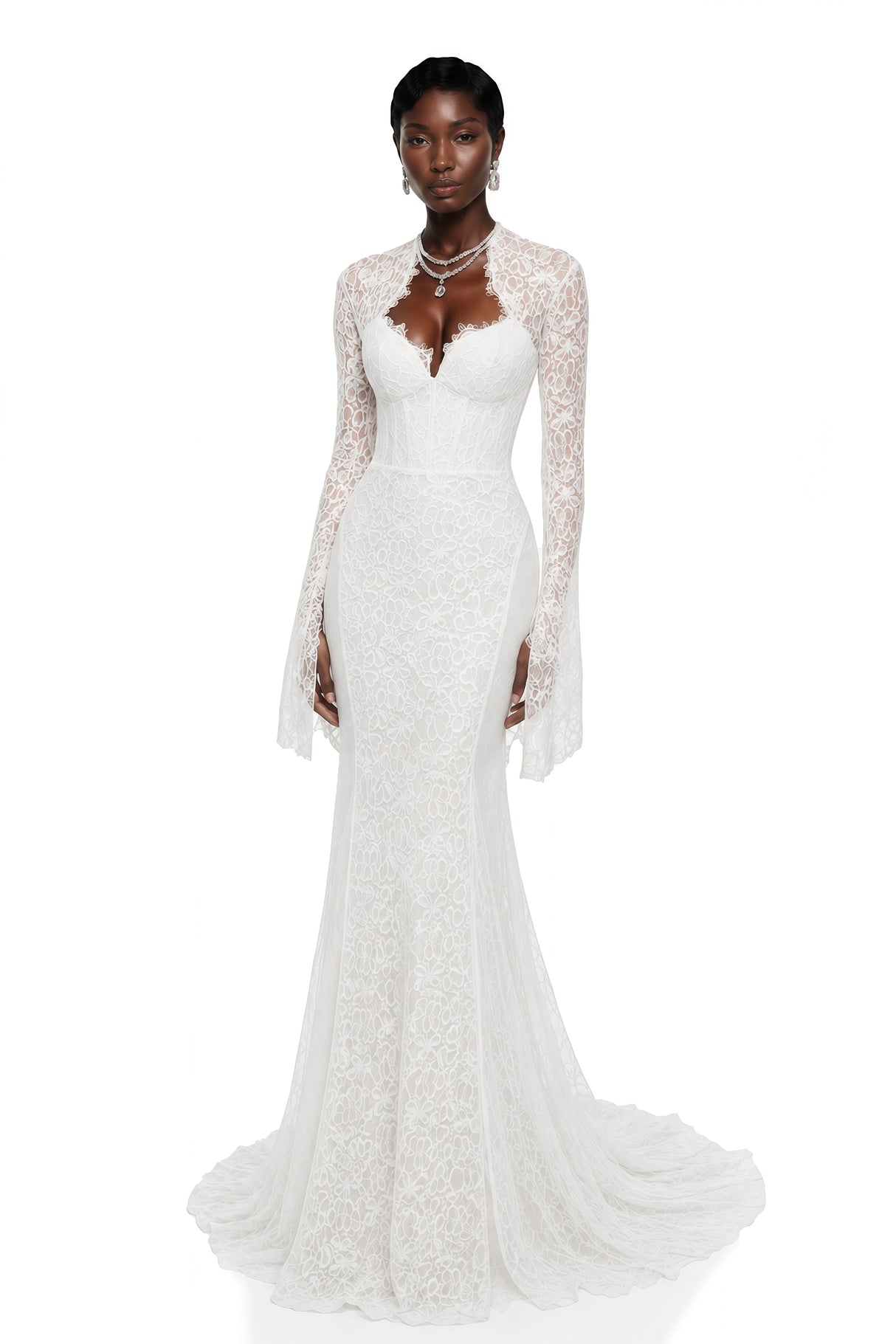 Malgorzata White CutOut Maxi Dress with Train